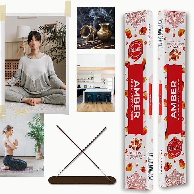 Amber Incense Sticks - Total 120 Insence-Sticks - 6 Packs of 20 Insense - Inciensos - Inscents - Natural Non Toxic Ingredients - Incents - Incence - Inscense - Insents TRUMIRI