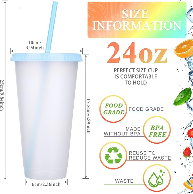 Honeydak 15 Pack Tumbler with Straw and Lid Bulk Water Bottle Iced Coffee Travel Mug Cup Reusable Plastic Cups for Party Birthdays 24-27 oz (Pretty Color) - Bloomnest