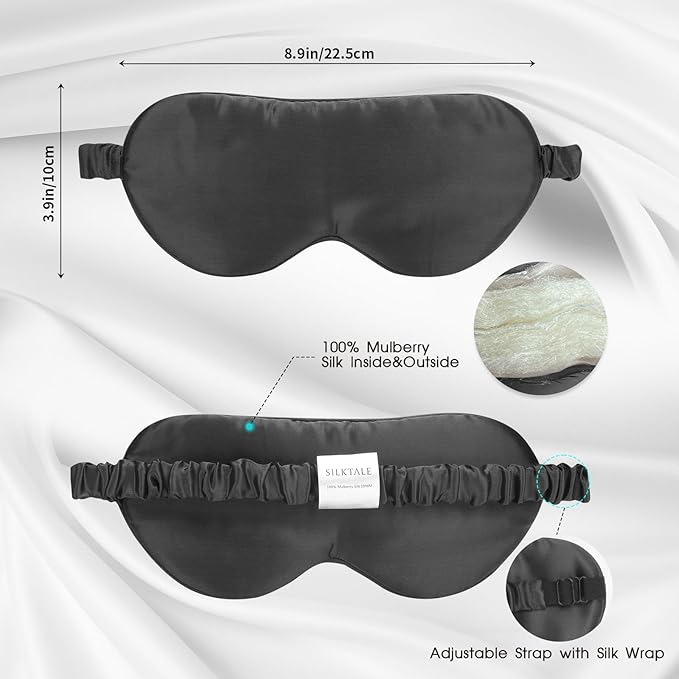 Mulberry Silk Blackout Adjustable Sleep Eye Mask for Men/Women Travel Plane,Charcoal - Bloomnest