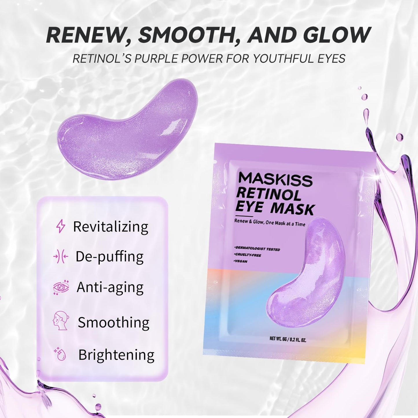 Retinol Under Eye Patches (24 Pairs), Purple Eye Masks for Dark Circles, Puffy Eyes & Wrinkles, Firming Collagen Eye Patches, Vegan Cruelty-Free Skincare Gifts for Her