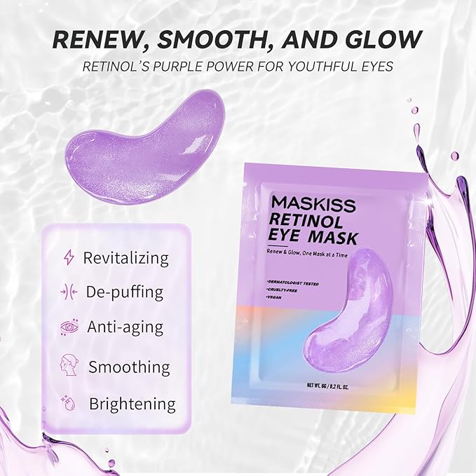 Retinol Under Eye Patches (24 Pairs), Purple Eye Masks for Dark Circles, Puffy Eyes & Wrinkles, Firming Collagen Eye Patches, Vegan Cruelty-Free Skincare Gifts for Her - Bloomnest