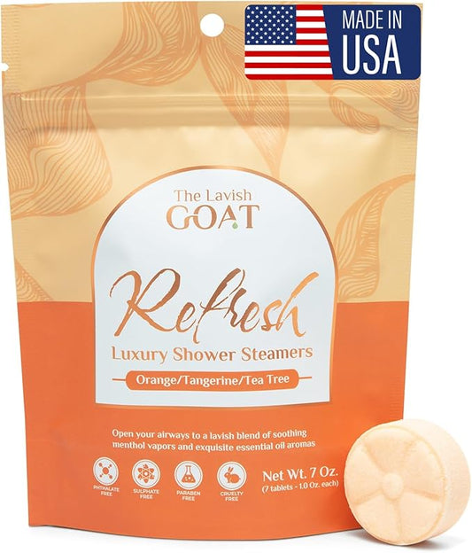 TLG Refresh Shower Steamers Aromatherapy 7 Pack – USA Made with Extra Menthol and Orange & Tea Tree Essential Oils – Shower Bomb for Relaxation, Citrus Shower Tablets – Gift for Men & Women - Bloomnest