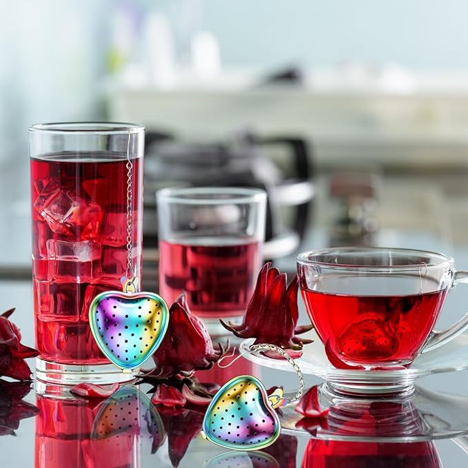 Sumind 25 Pcs Heart Tea Strainer Stainless Steel Ball Infuser Loose Leaf Steeper Interval Diffuser Mesh Filters with Extended Chain Hook for Cup Bottle Tea Party Wedding Bridal Shower (Various) - Bloomnest