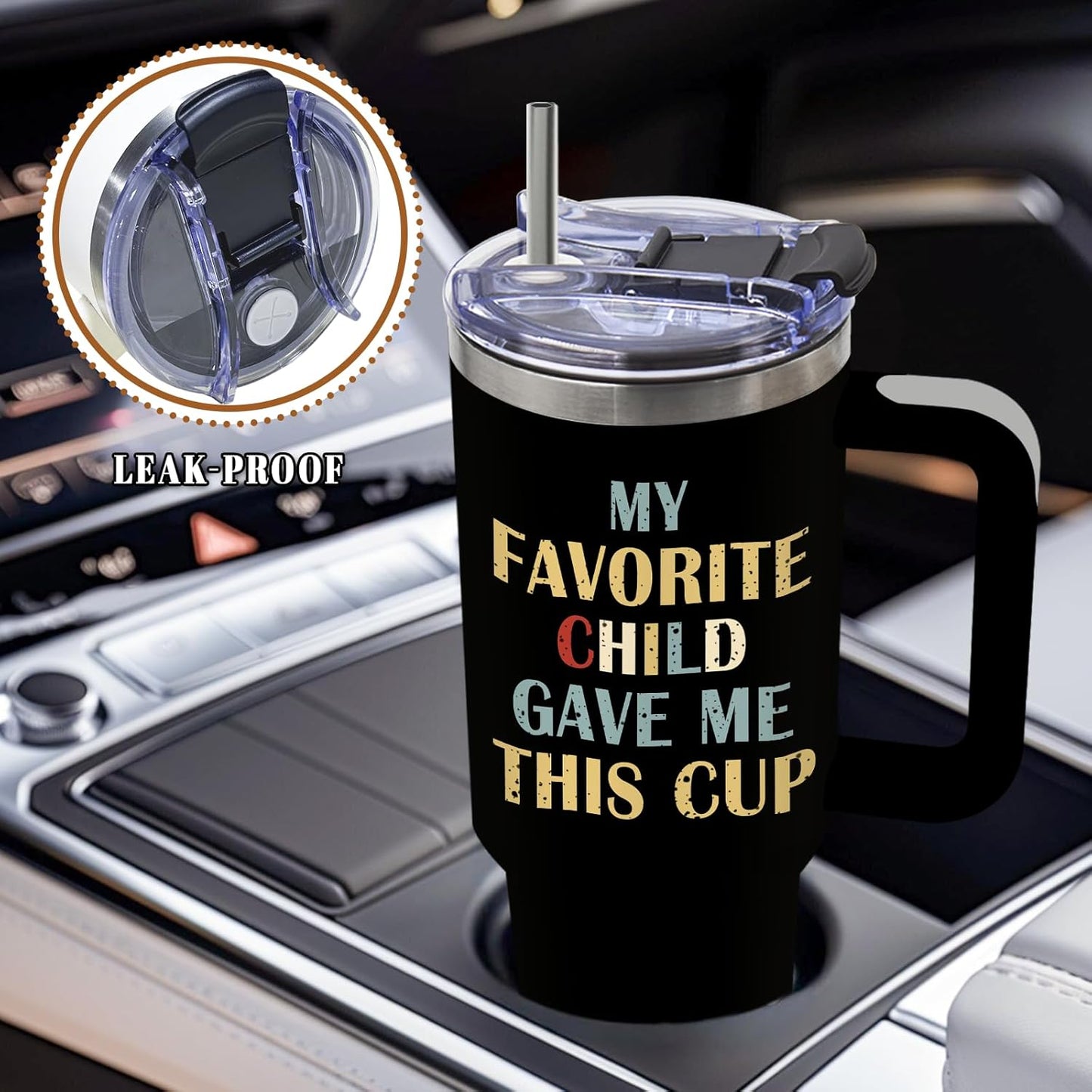 DUUV Gifts for Dad, Dad Tumbler 40 Oz Stainless Steel Insulated with Lid, Birthday Gifts for Father Men Husband from Daughter Son Kids, My Favorite Child Gave Me This Cup Gift for Christmas, 1PCS