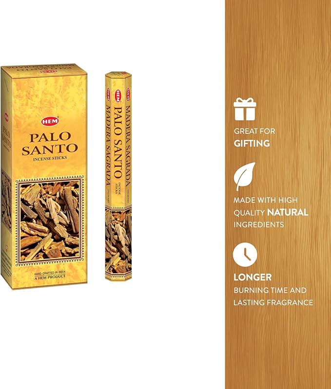 HEM Palo Santo Incense Sticks – (120 Sticks, 6 Boxes Inside) - 9 Inches Long,| Aromatherapy | Long-Lasting Relaxation & Meditation | Calming & Cleansing Incense for Home, Yoga & Spiritual Use.