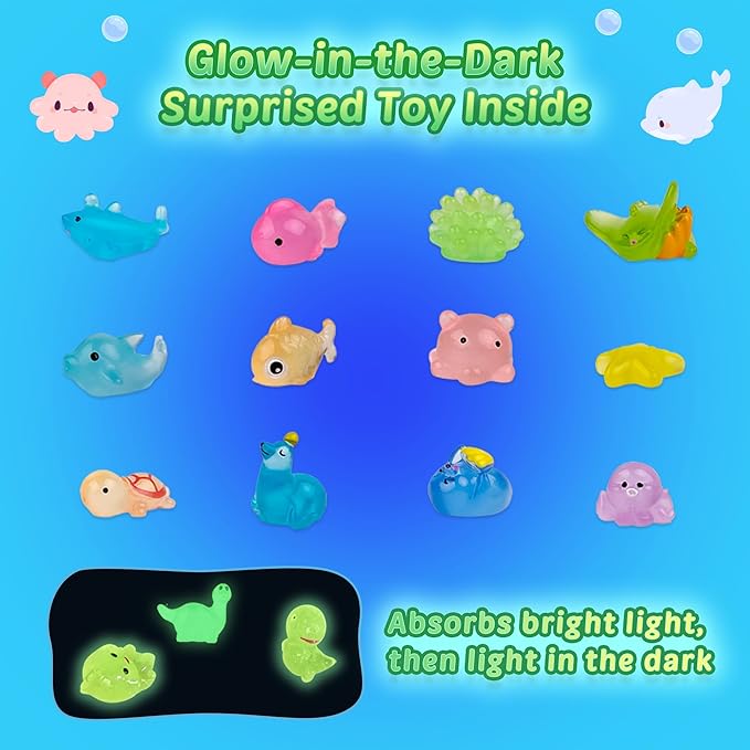 Bath Bombs for Kids, 12 Pcs Bath Bombs with Glow in The Dark Ocean Surprise Inside, Handmade Organic Bubble Bath Ball Gift Set for Boys and Girls, Gift for Birthday Christmas Easter - Bloomnest