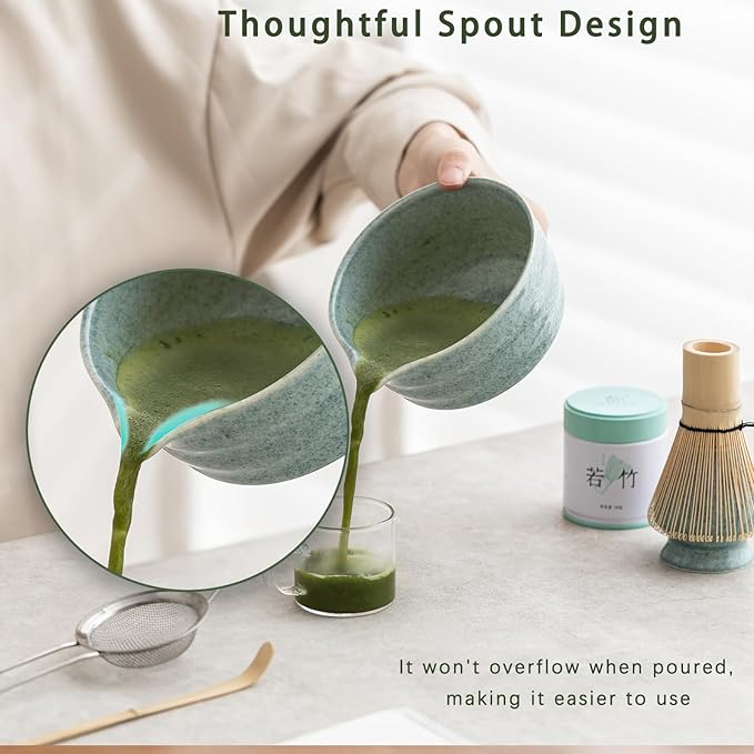 Matcha Kit Set, Matcha Whisk Set Includes Matcha Bowl And Holder, Bamboo Matcha Whisk, Scoop and Matcha Sifter, 17 oz Mottled Blue Glaze Ceramic Matcha Kit for Tea Lovers - Bloomnest