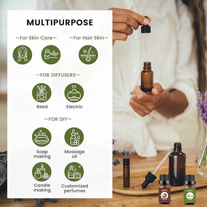yethious Vanilla Coconut Essential Oil Set Coconut Oil Organic Vanilla Essential Oils for Soap Making, Diffuser, Skin Hair Care - 2 x 10ML - Bloomnest
