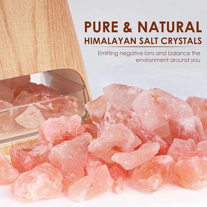SALKING 2-in-1 Ultrasonic Essential Oil Diffuser & Himalayan Salt Lamp, Aromatherapy Diffuser Cool Mist Humidifier with Auto Off Function, 100% Pure Himalayan Pink Salt Rock, 150ml (Wooden Grain) - Bloomnest