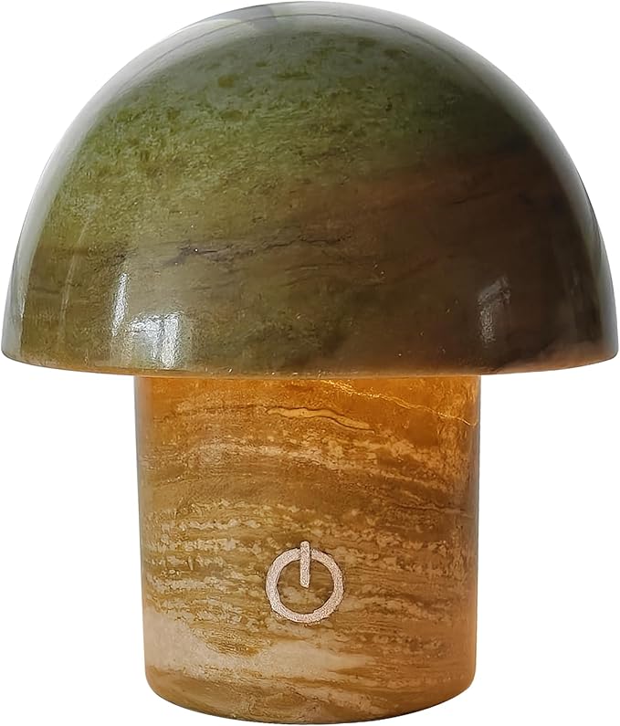Natural Stone Mushroom Lamp - Jade Gemstone Night Light with LED, Touch Control 3 Brightness, USB Rechargeable Bedside Table Decor Gift - Bloomnest