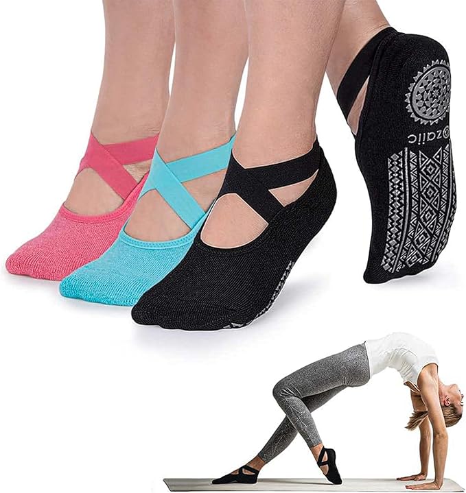 Ozaiic Pilates Socks for Women Non Slip Grip, Yoga Socks with Grippers for Barre, Hospital, Ballet, Dance, Barefoot Workout - Bloomnest