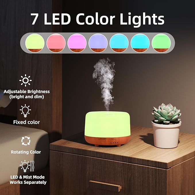 300ML Essential Oil Diffuser,Small Room Aromatherapy Diffuser, Quiet 8H Operation, 7-Color LED Light, 4 Timer, Remote Control, Auto-Off, for Bedroom, Living Room, Kitchen, Yoga, Gifts - Bloomnest