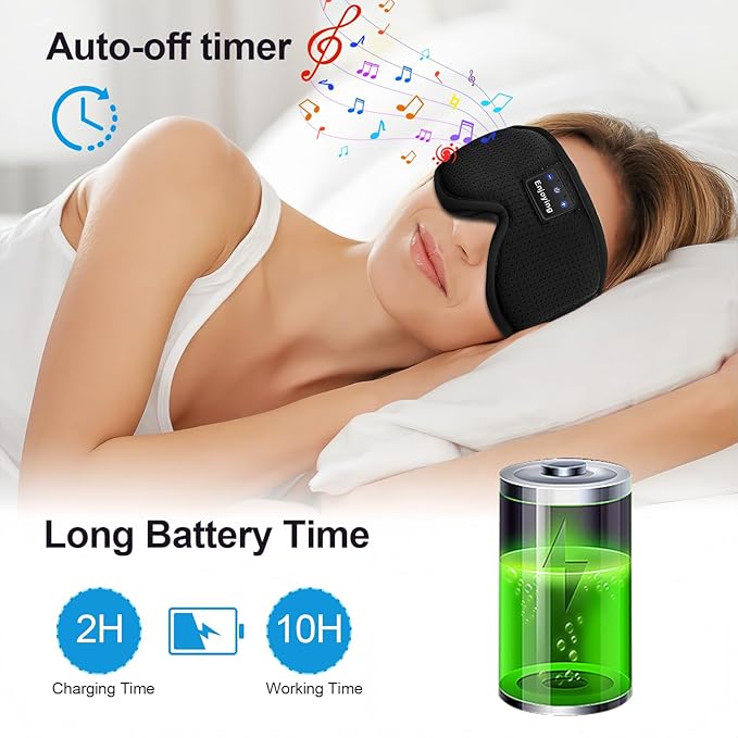 Sleep Headphones, Sleep Mask Bluetooth Wireless Music Eye Mask, Sleeping Mask for Side Sleepers Sleep Mask with 3D Bluetooth Headphones Ultra-Thin Stereo Speakers Perfect for Sleeping (Black) - Bloomnest