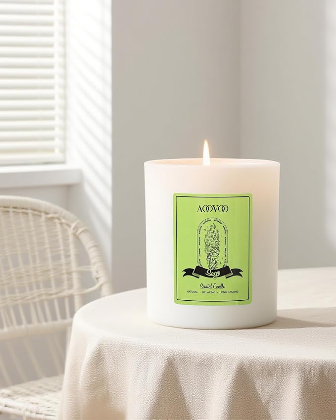 AOOVOO Sage Scented Candles for Women - Aromatherapy Candle with Crystals Inside, 10oz Soy Candles for Home Scented, Birthday Gifts Christmas Candle for Women Mom - Bloomnest