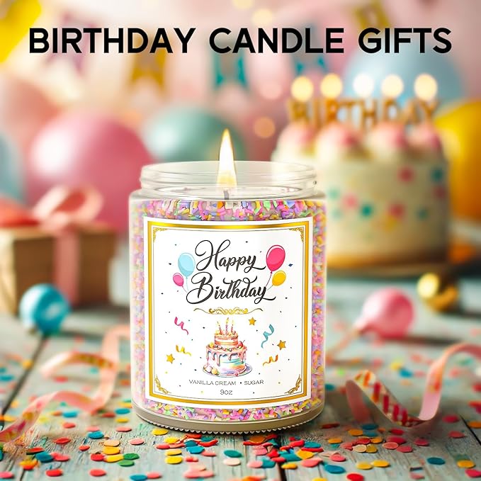 Birthday Candles Gifts for Women, Birthday Gifts for Women Men, 9 oz Happy Birthday Candle with Vanilla Birthday Cake Scent, Women Friendship Ideas - Bloomnest