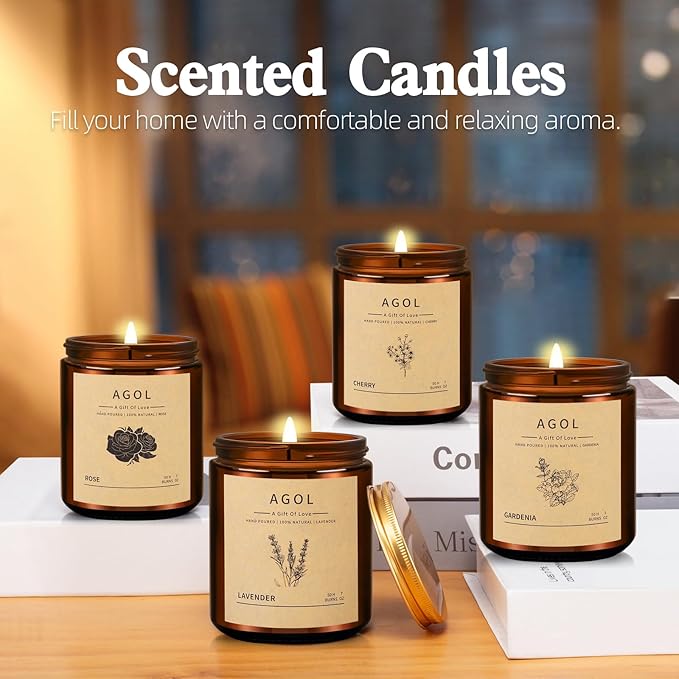 4 Pack Scented Candles for Home, 36 Oz 200 Hours Burn, Luxury Amber Jar Natural Soy Candles, Aromatherapy Candles Set, Candles Gift for Women Men Birthday Thanksgiving Christmas, Spa, Sleep,Yoga,Read - Bloomnest