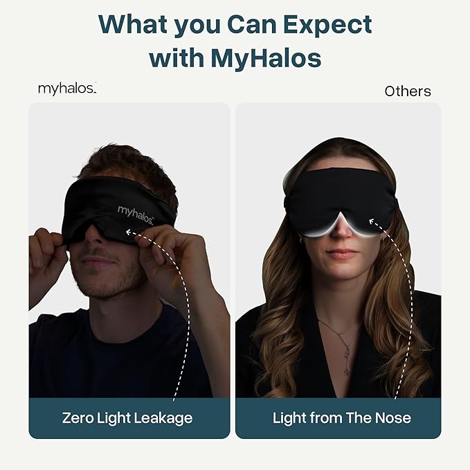 MyHalos 3D Mulberry Silk Sleep Mask for Women & Men with Cups, Blackout - Silk Eye Masks for Sleep Anywhere, Travel, Night, Face, Side - Eye Cover, Sleeping Mask, Eyemask, Sleepmask, Black - Bloomnest