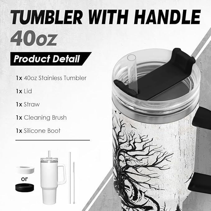 Viking Gifts for Men, 40oz Stainless Steel Insulated Coffee Tumbler With Lid & Straw, Travel Cup Gift for Husband Dad, Christmas Birthday - Bloomnest