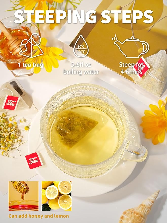 TeeLux Chamomile Tea Bags, 1.5g/bag, Pure Natural Chamomile Flowers Herbal Tea, Caffeine Free, 100 Count - Bloomnest