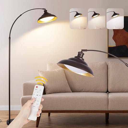 Arc Floor Lamp, Dimmable Dome Floor Lamp with Remote & Foot Switch, Modern Standing Lamp 3000-6500K 25W Integrated LED Bulb, Bronze Tall Lamp Over Couch Lamps for Living Room Bedroom Offices(Bronze) - Bloomnest
