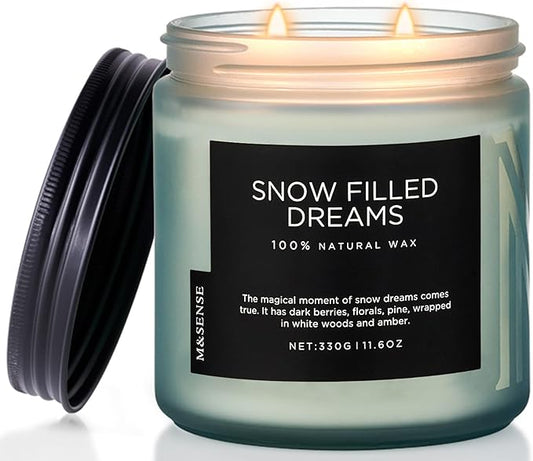 M&SENSE Snow Filled Dreams Winter Scented Candle, 11.6oz Natural Soy Wax 70 Hours Long Lasting 2 Cotton Wick Aromatherapy Gifts for Home Decor,Clean Candle for Men and Women - Bloomnest