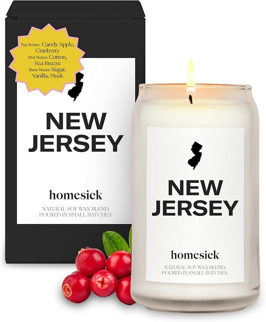 Homesick Scented Candles for Home (New Jersey) - 13.75 oz Long-Lasting Soy Wax Jar Candle for Women & Men for All Occasions, 60-80 Hours Burn Time - Notes of Candy Apple & Cranberry - Bloomnest