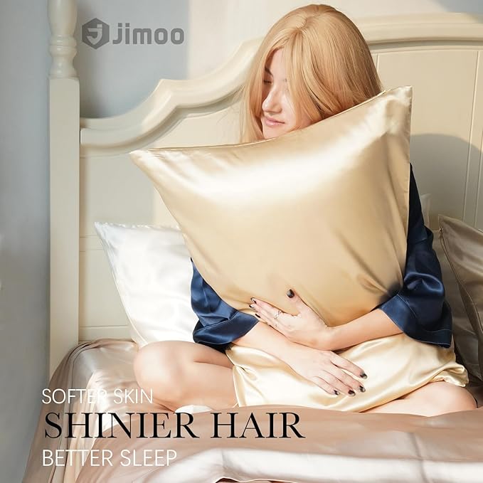 100% Mulberry Silk Pillowcase for Hair and Skin, 22 Momme Natural Silk Pillow Case with Zipper, Both Sided Pure Silk Pillow Cover for Women Mom Men (Beige, Queen 20''×30'') - Bloomnest