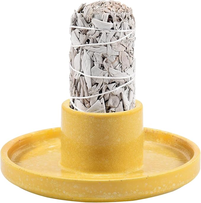 White Sage Incense Holder, Palo Santo Holder, Ceramic Sage Incense Holder and Sage Smudge Bowl for Cleansing, Smudging, and Meditation, Yellow Lestino