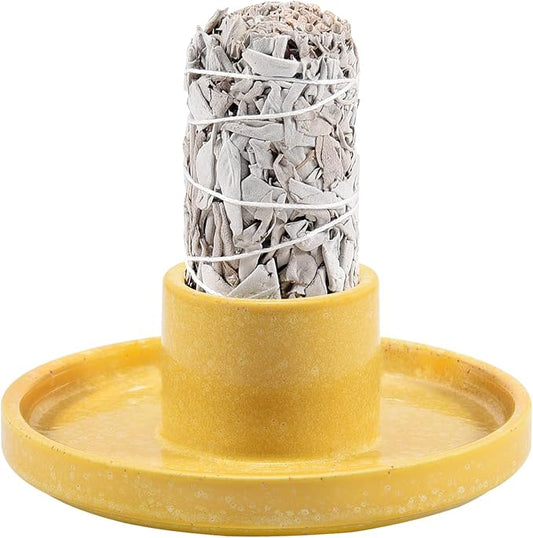 White Sage Incense Holder, Palo Santo Holder, Ceramic Sage Incense Holder and Sage Smudge Bowl for Cleansing, Smudging, and Meditation, Yellow Lestino
