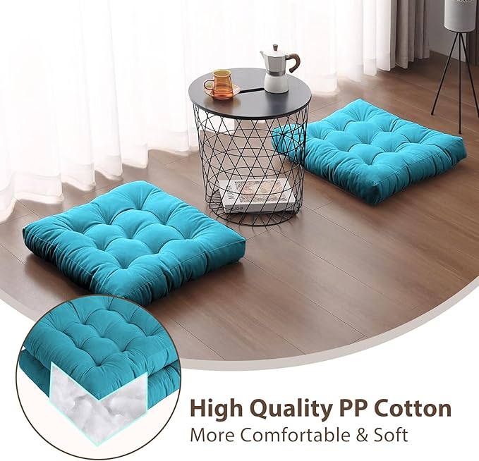 Tiita Square Outdoor Cushions Floor Pillow Thicken Tufted Seat Cushion for Adult Seating on Floor Yoga Meditation Living Room Balcony Office Indoor, Set of 2, 22x22 Inch, Blue