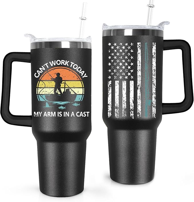 40 oz Fishing Tumbler for Men - Stainless Steel Insulated Mug with Handle, Lid & Straw, Fishing Gear Accessories, Perfect Gifts for Anglers, Dad, Grandpa, Fishermen on Birthday/Father’s Day/Christmas - Bloomnest