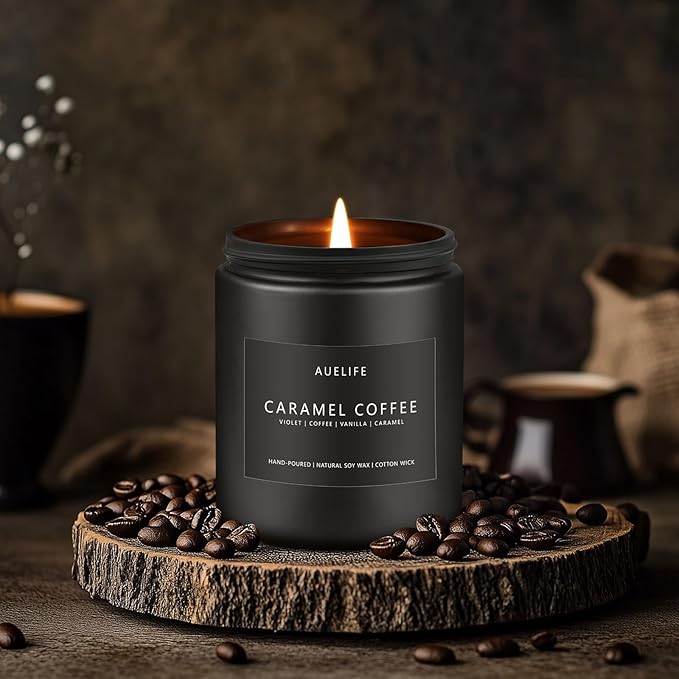 Caramel Coffee Candle | Men Scented Candles for Home, Candles Gifts for Women Men - Soy Candle for Home Scented - Aromatherapy Gifts for Men - 7oz 50 Hours Long Burning - Bloomnest
