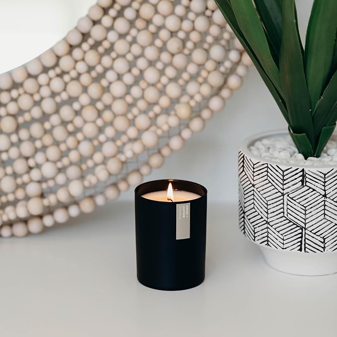 Calyan Wax Co. Smoke & Leather Scented Candle - 75 Hour Burn - Luxury Non Toxic Soy Wax Candles - Long Lasting Black Tumbler Jar Candle for Home - 10.2oz - Bloomnest
