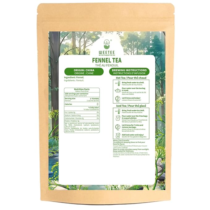 WT WEETEE Fennel Tea Bags 100 Count, 100% Natural & Pure Fennel Seeds Tea, Smooth & Sweet, No Sugar, Caffeine-Free - Bloomnest
