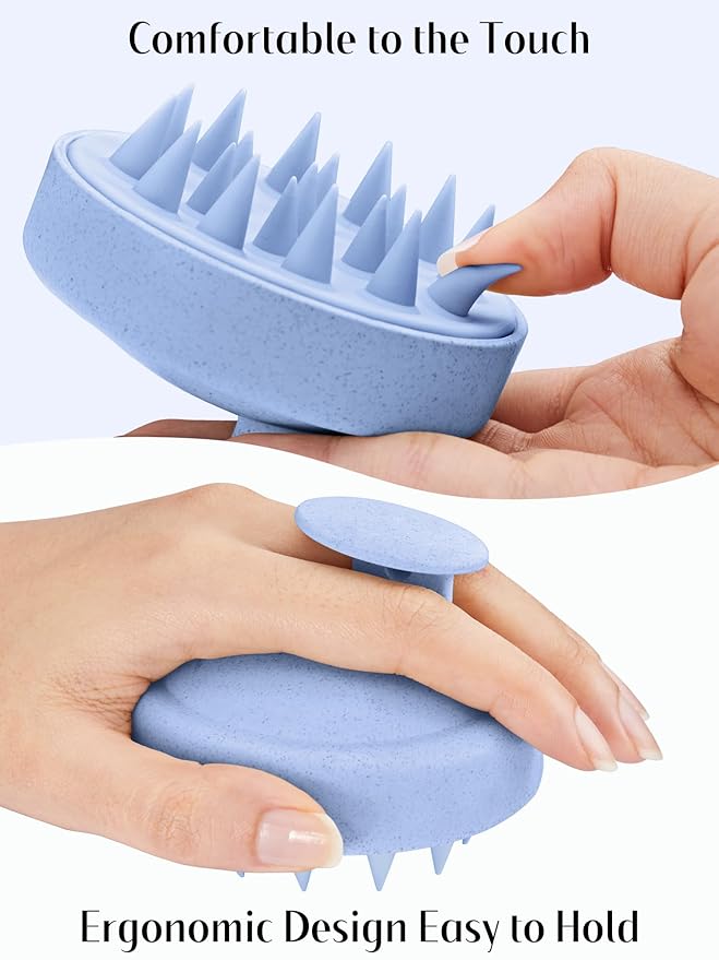 HEETA Scalp Massager Hair Growth, Soft Silicone Scalp Scrubber Shampoo Brush for Exfoliation, Dandruff Removal & Head Massage Stress Relax, Wet & Dry Use for Thick, Thin Hair Care, Wheat Straw Blue HEETA