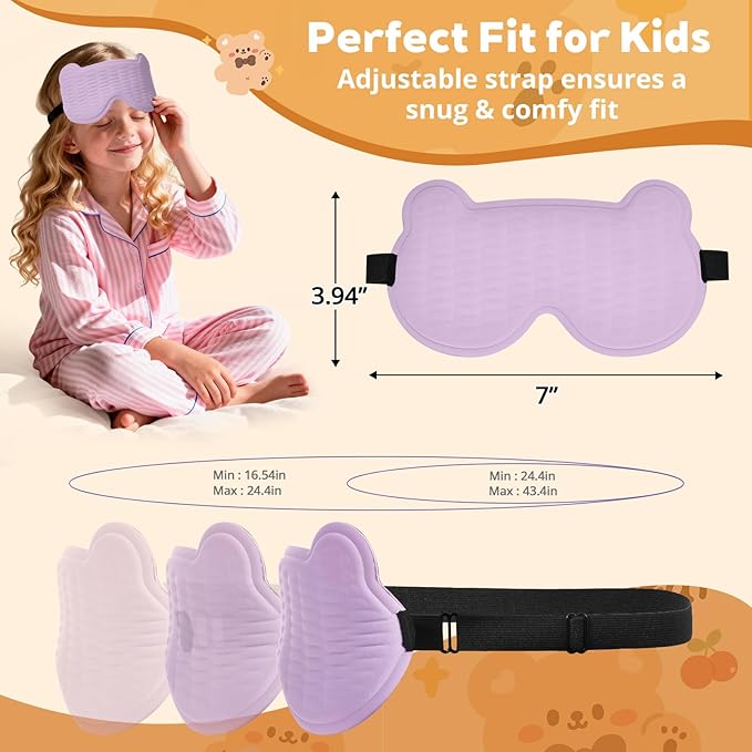 3D Kids Sleep Mask – Cute Bear Eye Mask for Sleeping, Comfortable Memory Foam Sleep Mask for Kids, Adjustable Strap and Lightweight Sleeping Mask for Boys Girls Teens Ages 5-15 (Purple) - Bloomnest