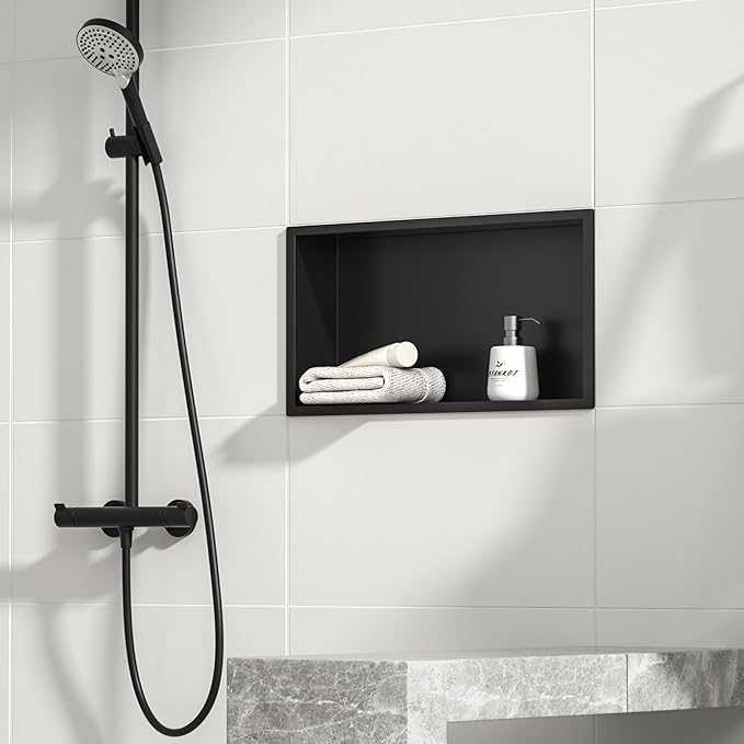Stainless Steel Shower Niche 24" X 12" Matte Black No Tile Needed Niche Shower for Bathroom Storage Recessed Wall Niches Bathroom Shelf Over Mount Installation - Bloomnest