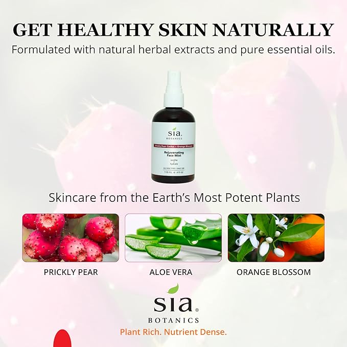 Sia Botanics Rejuvenating Face Toner Mist (118ml/4oz Bottle) | Facial Treatment w/Prickly Pear, Aloe Vera, Orange Blossom | Natural, Clean, Botanical Skincare for Women - Bloomnest