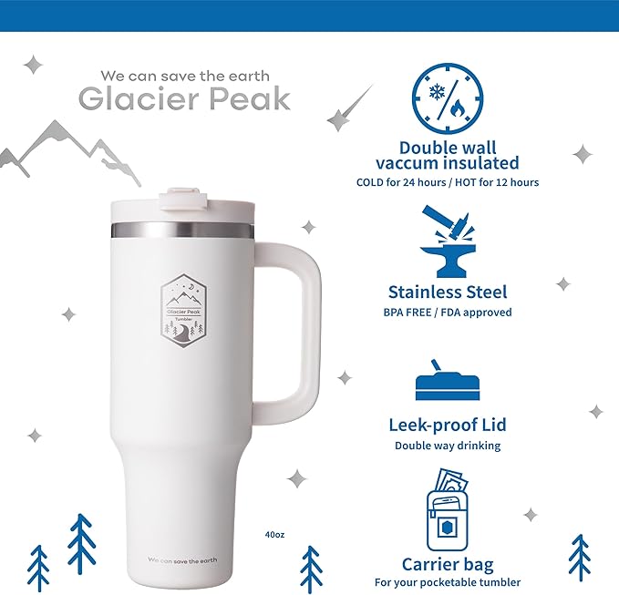 40 oz Tumbler with Handle and Straw - Durable Stainless Steel Design - Double-Wall Insulated - Includes Tumbler Bag/Carrier with Strap - Ideal for Travel, Office, Outdoor Activities - Bloomnest