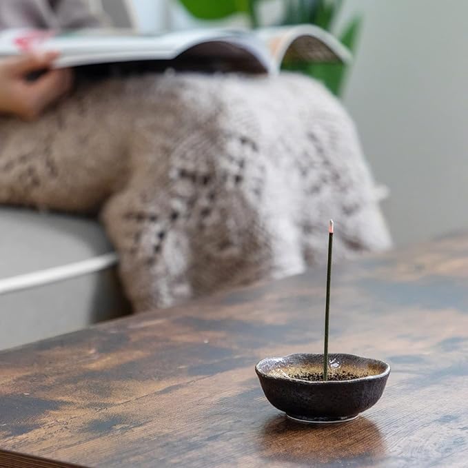 Asayu Japan Small Mini Incense Holder for Sticks 3.3 inch (83mm), Made in Japan Ceramic Ash Catcher & Brass Incense Burner Set for Relaxation, Yoga - Small Mini Traditional Japan Incense Holder - Bloomnest