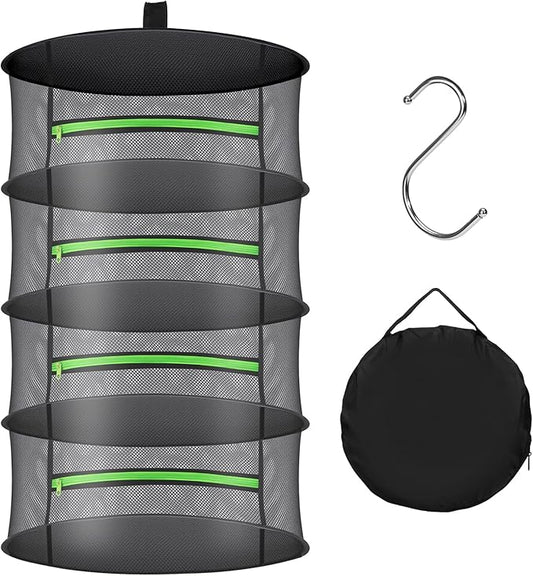 Herb Drying Rack with Mesh Design - Hanging Herb Dryer with Green Zipper for Garden, Home, Indoor or Outdoor Use (4layer) - Bloomnest
