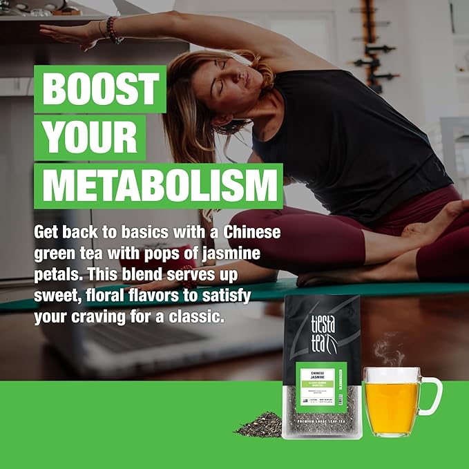 Tiesta Tea - Chinese Jasmine, Loose Leaf, Classic Jasmine Green Tea, Premium Blend, Medium Caffeinated, Make Hot or Iced Brews Up to 200 Cups, 16 Ounce Resealable Bulk Pouch - Bloomnest