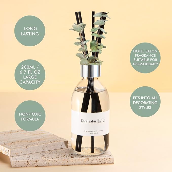 Clesh Reed Diffuser Set, 6.7 oz Eucalyptus Scented Diffuser with Sticks, Home Fragrance Reed Diffuser for Bathroom Shelf Decor - Bloomnest