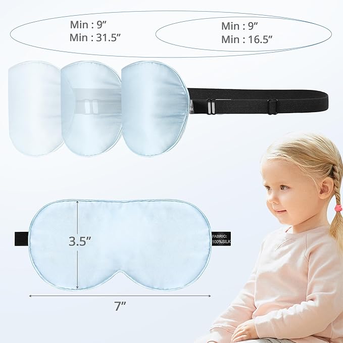 Kids Sleep Mask Eye Cover, 100% Real Natural Pure Silk Eye Mask with Adjustable Strap, Blindfold Kids Eye Mask for Sleeping, Eye Shade for Boys Girls and Adult, Pressure-Free Comfort (Blue) - Bloomnest