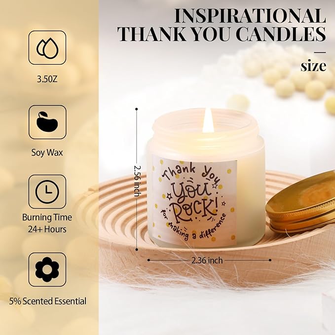 Roowest 10 Jars Thank You Gift Candles 3.5 oz Employee Appreciation Gifts Bulk Soy Wax Jar Inspirational Candle Thank You for Coworkers Employee Women Teacher Volunteers(White,Polka Dot Style) - Bloomnest