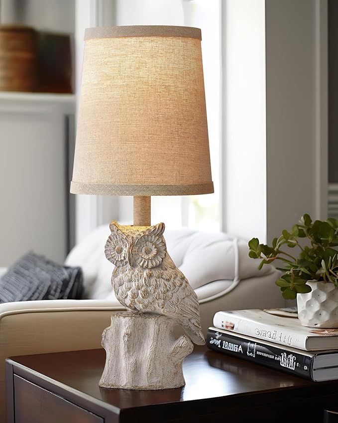 14.25" Small Table Lamp for Living Room Farmhouse Bedside Resin Single Lamp with White Owl Lamp Shape for Bedroom Retro Rustic Nightstand Lamp - Bloomnest