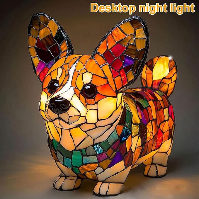 Cute Puppy Lamp, Dog Series Art Night Light, Stained Resin French Bulldog, Corgi, and Dachshund Lamp, Cute Pet Dogs LED Table Lamp with Warm Ambient Glow, Fun Gift for Dog Lovers (Corgi) - Bloomnest
