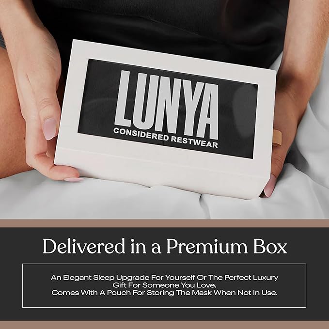 Lunya Sleep Mask with Box - Washable Silk Sleeping Mask and Headband for Beauty Routines - Thermoregulating Comfort for Restful Nights - Silk Eye Mask for Women - Small - Meditative Grey
