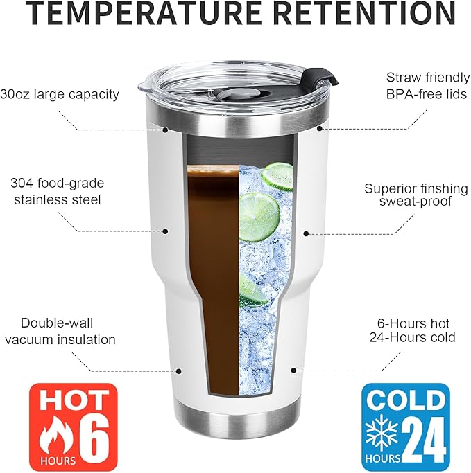 30 oz Tumbler with Lids and Straws Double Wall Insulated Tumbler Cup,Stainless Steel Leak-proof Thermal Coffee Tumbler Powder Coated Travel Mug for Cold and Hot Beverages,White - Bloomnest