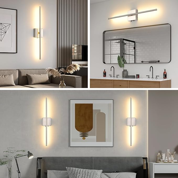 Set of 2 Battery Operated Wall Sconces, 11000mAh Wireless Rechargeable Brushed Nickel Wall Lights with Remote Control, 350°Rotate Dimmable Wall Lamp, 3 Color Temperatures, for Bedroom, Living Room - Bloomnest